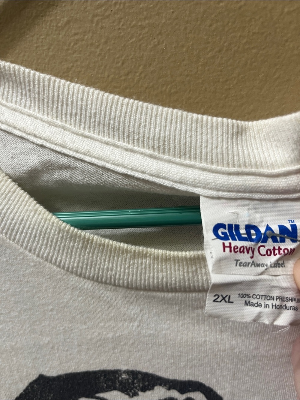 Gildan White Short-Sleeve Tee with Black Graphic and Red Text - Picture 2 of 3